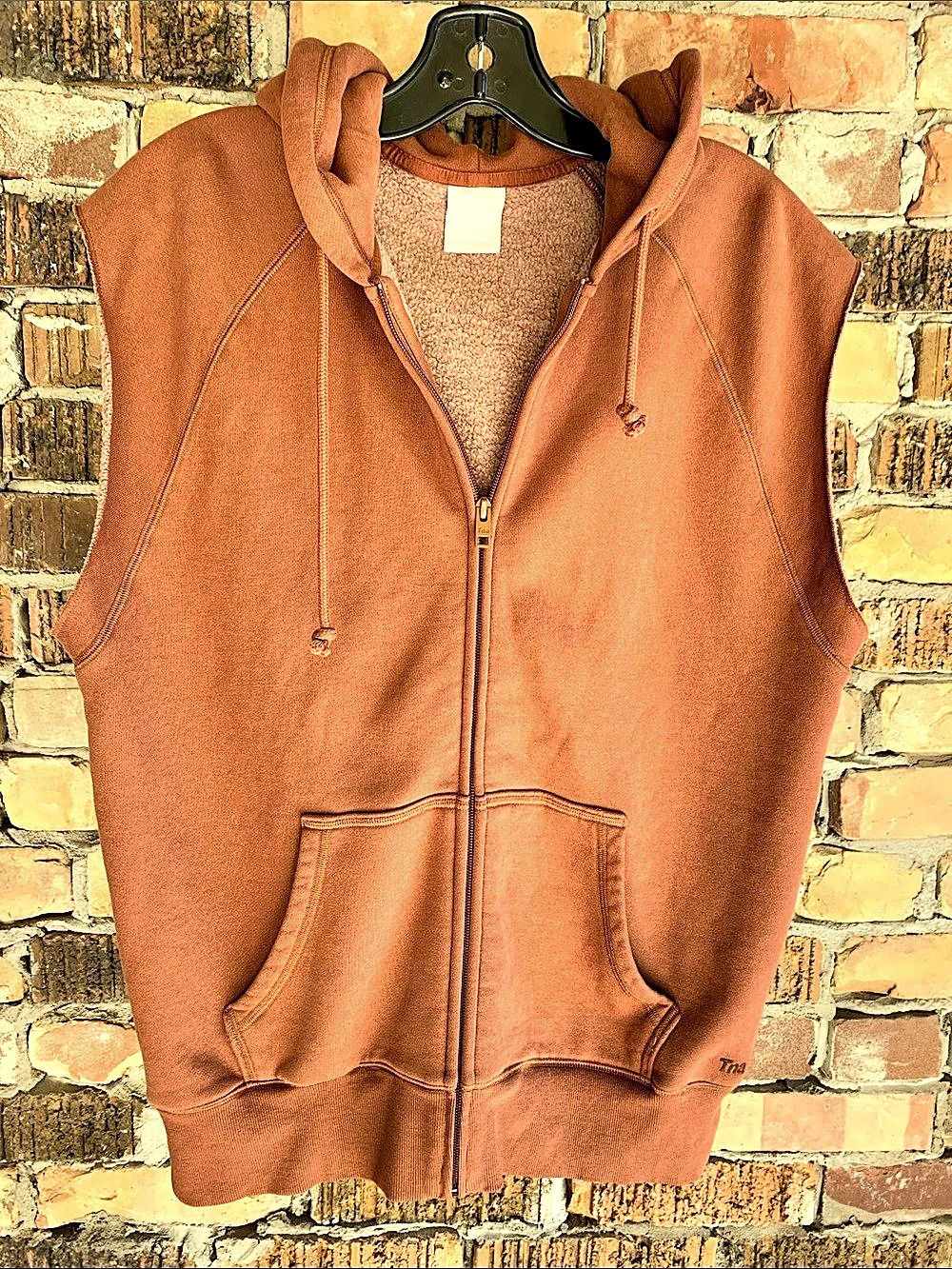 Tna Cozy Fleece Boyfriend Sleeveless Zip Hoodie Brown XS